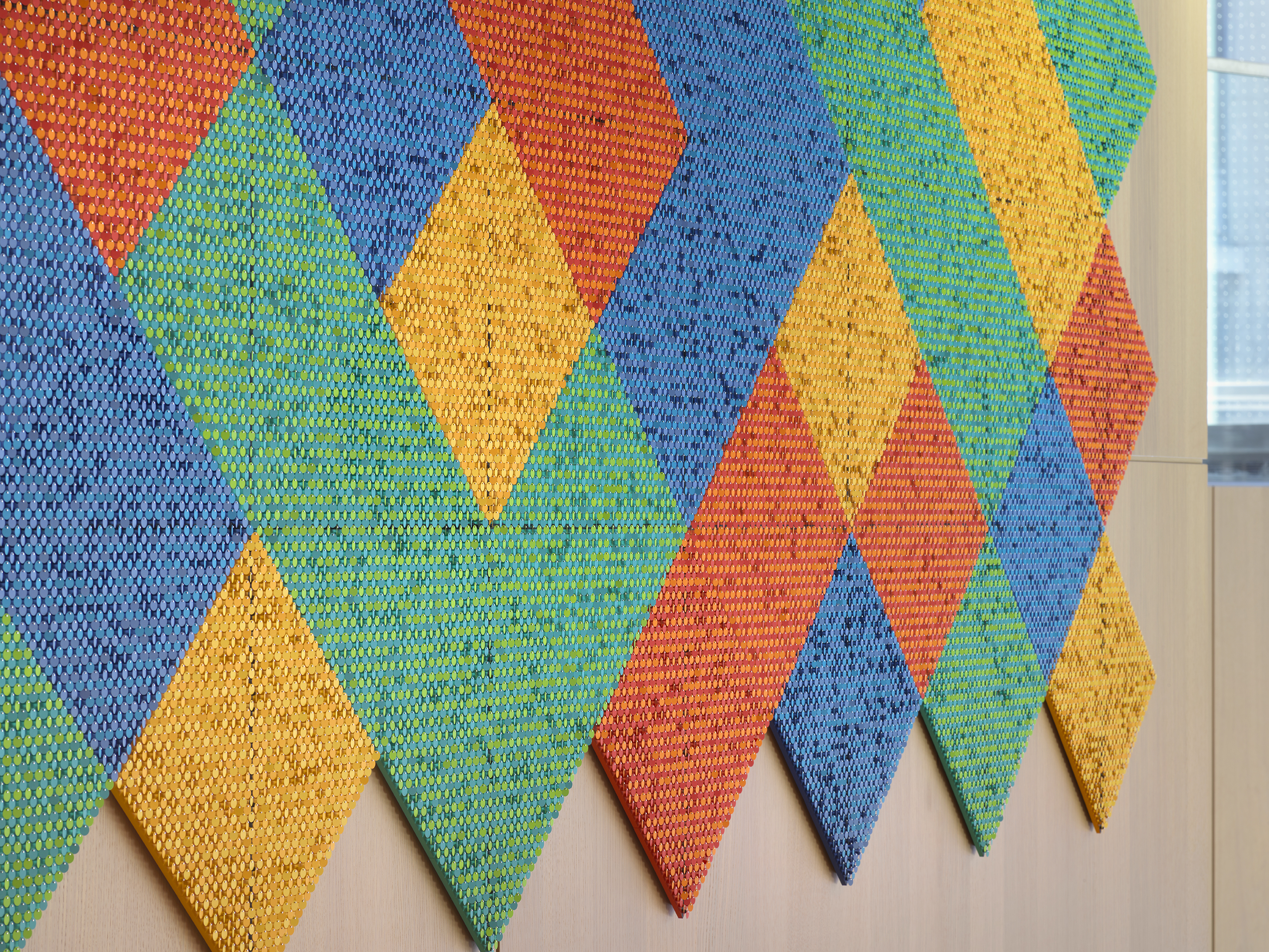 Detail image of Bring me the sunset in a cup by Spencer Finch installed at the MIT Stephen A. Schwarzman College of Computing.