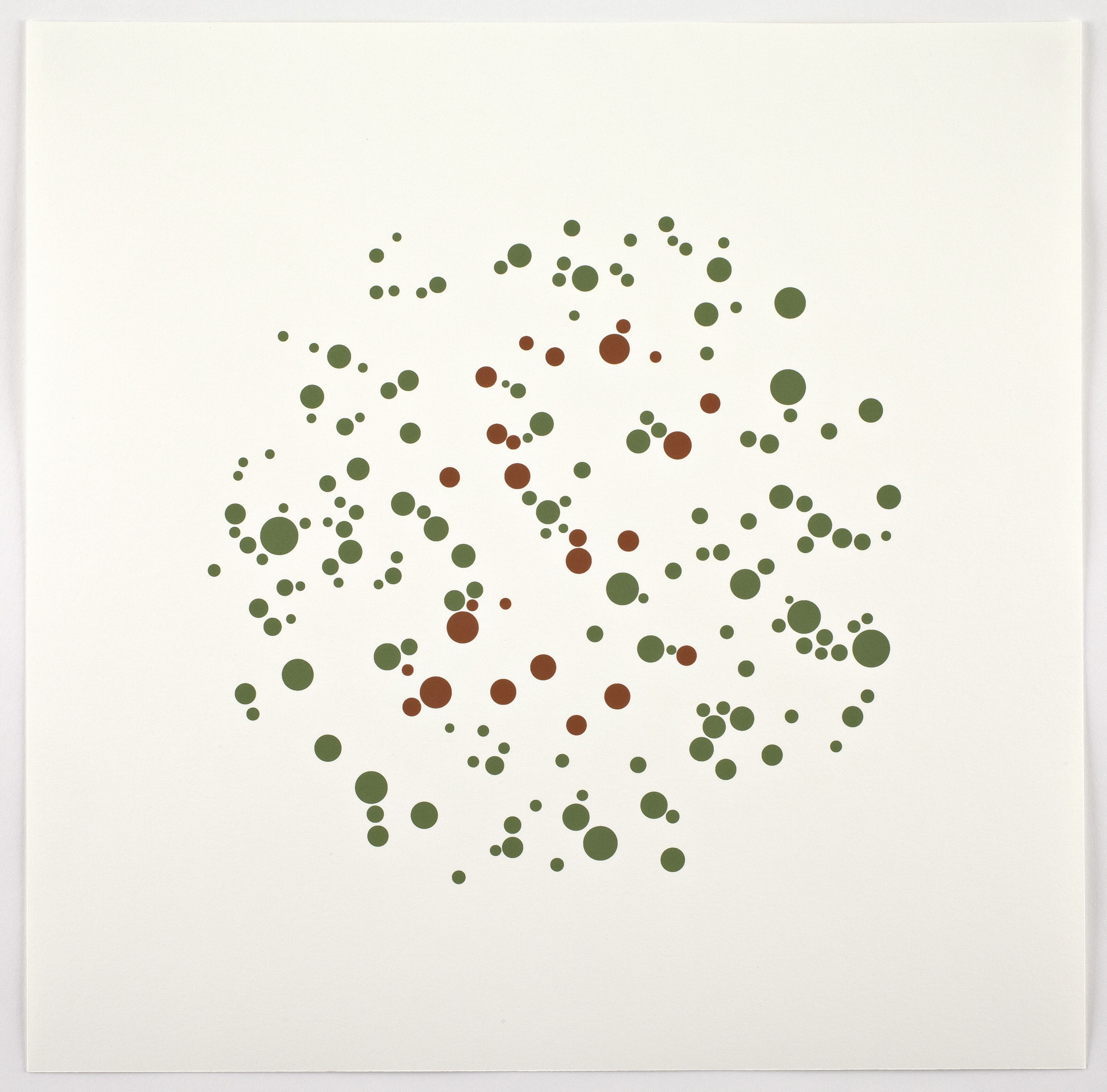 White background with varying green and red dots in a circle shape