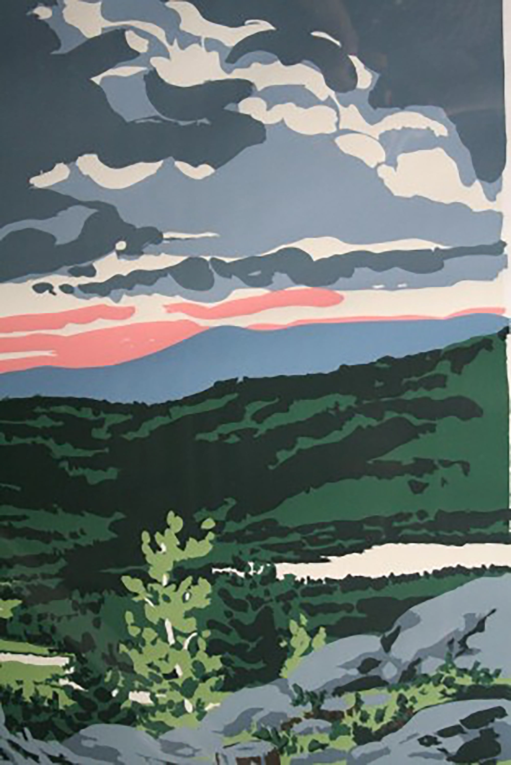 Neil Welliver’s prints are hung above sitting areas and between offices in the Dean’s Gallery at MIT.