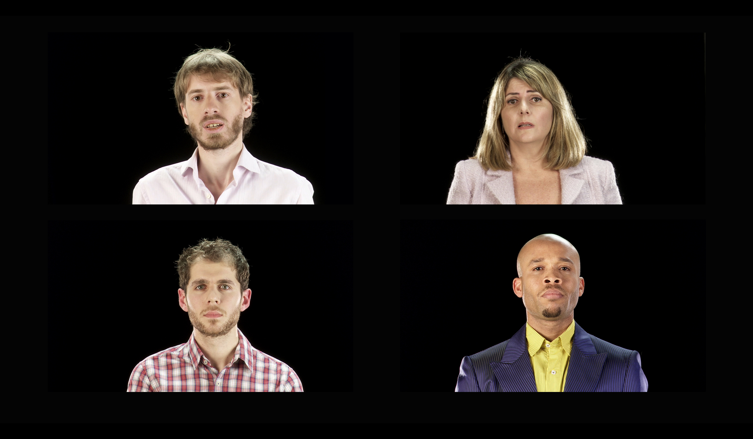 A screen is split into quarters with one headshot of each person in their respective corners.