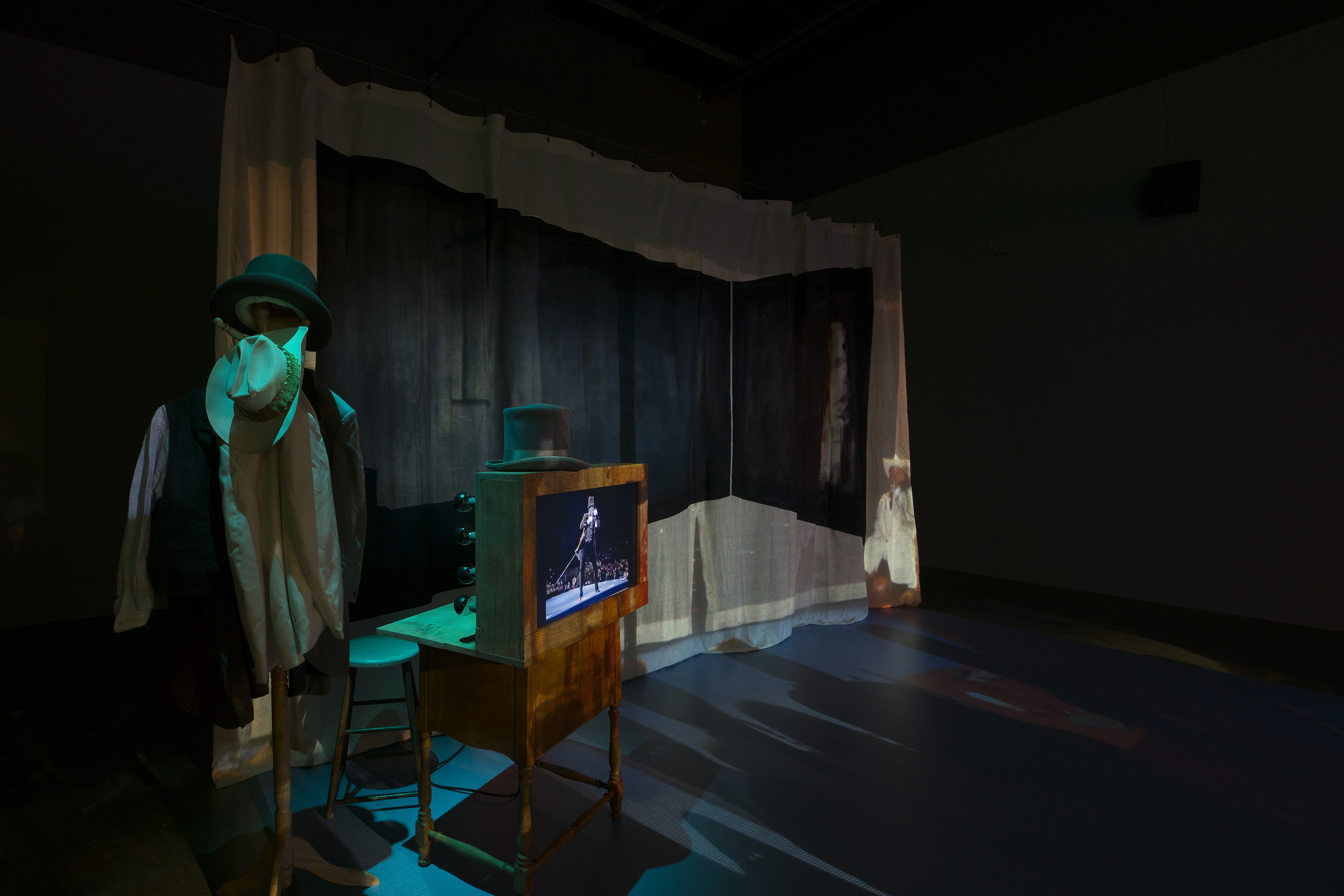 Installation view of Edgar_Arceneaux: Written in Smoke and Fire, exhibited at the MIT List Visual Arts Center, 2016.