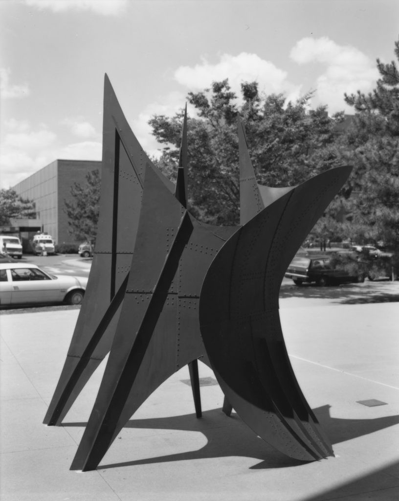 Black and white image of a model for a steel sculpture.