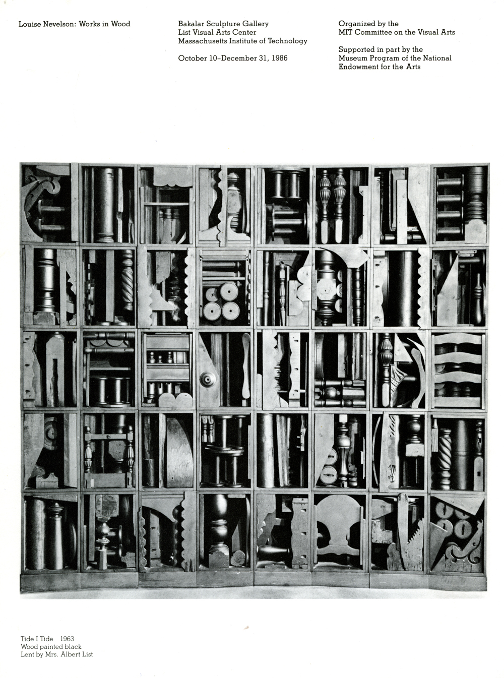 Book cover for Louise Nevelson: Works in Wood features an image of Nevelson's painted wood sculpture.