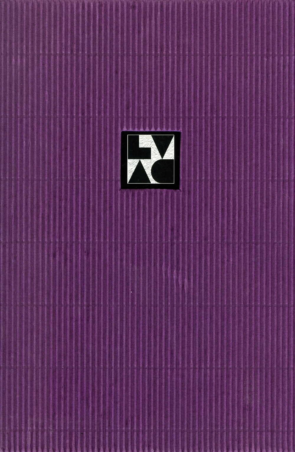 Textured purple book cover for 19 Projects: Artists-in-Residence at the MIT List Visual Arts Center featuring the LVAC black and white logo in the center.