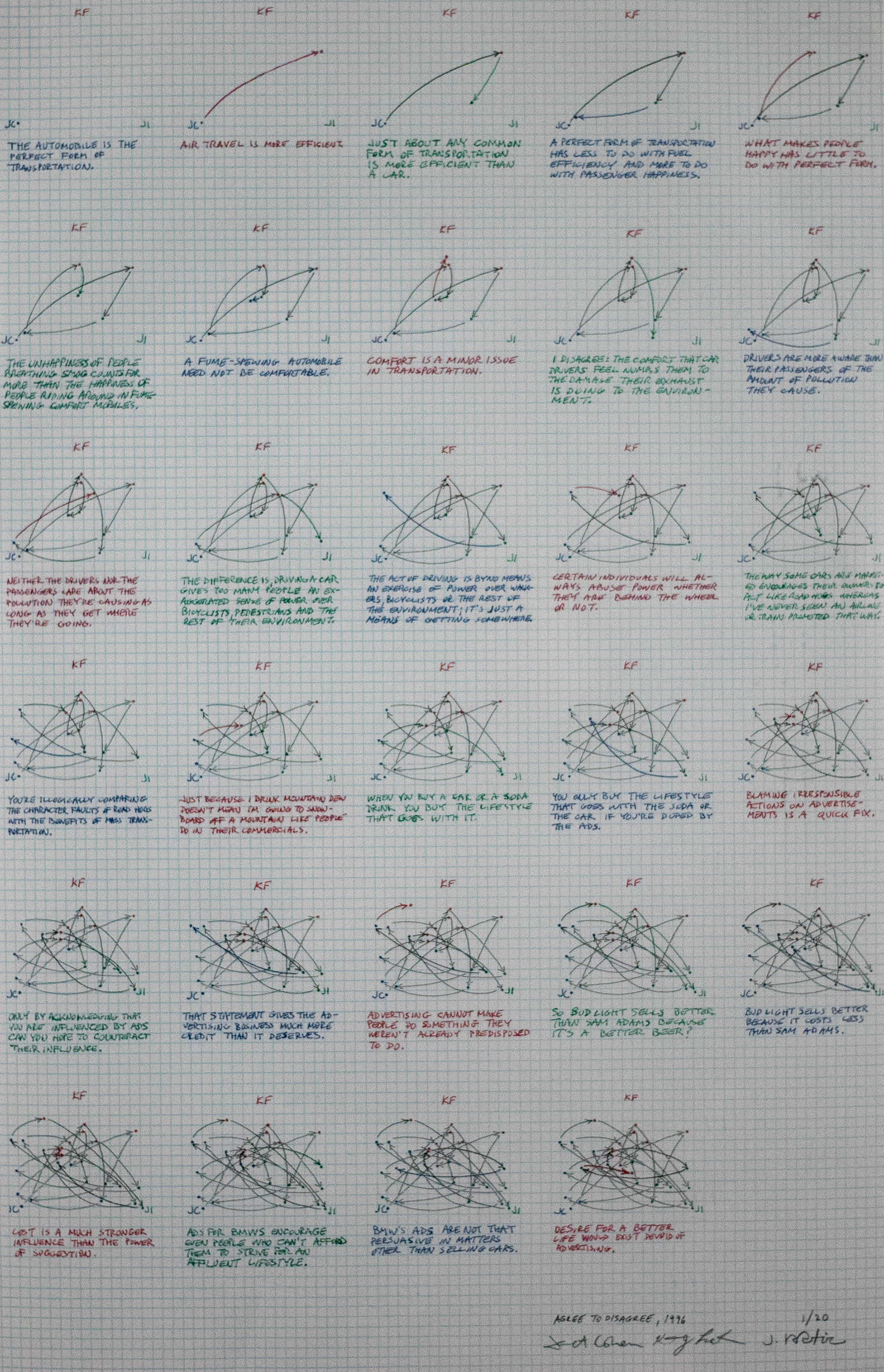 Diagram being drawn at each stage of lines that overlap with small handwriting underneath each. Total of 29 steps.