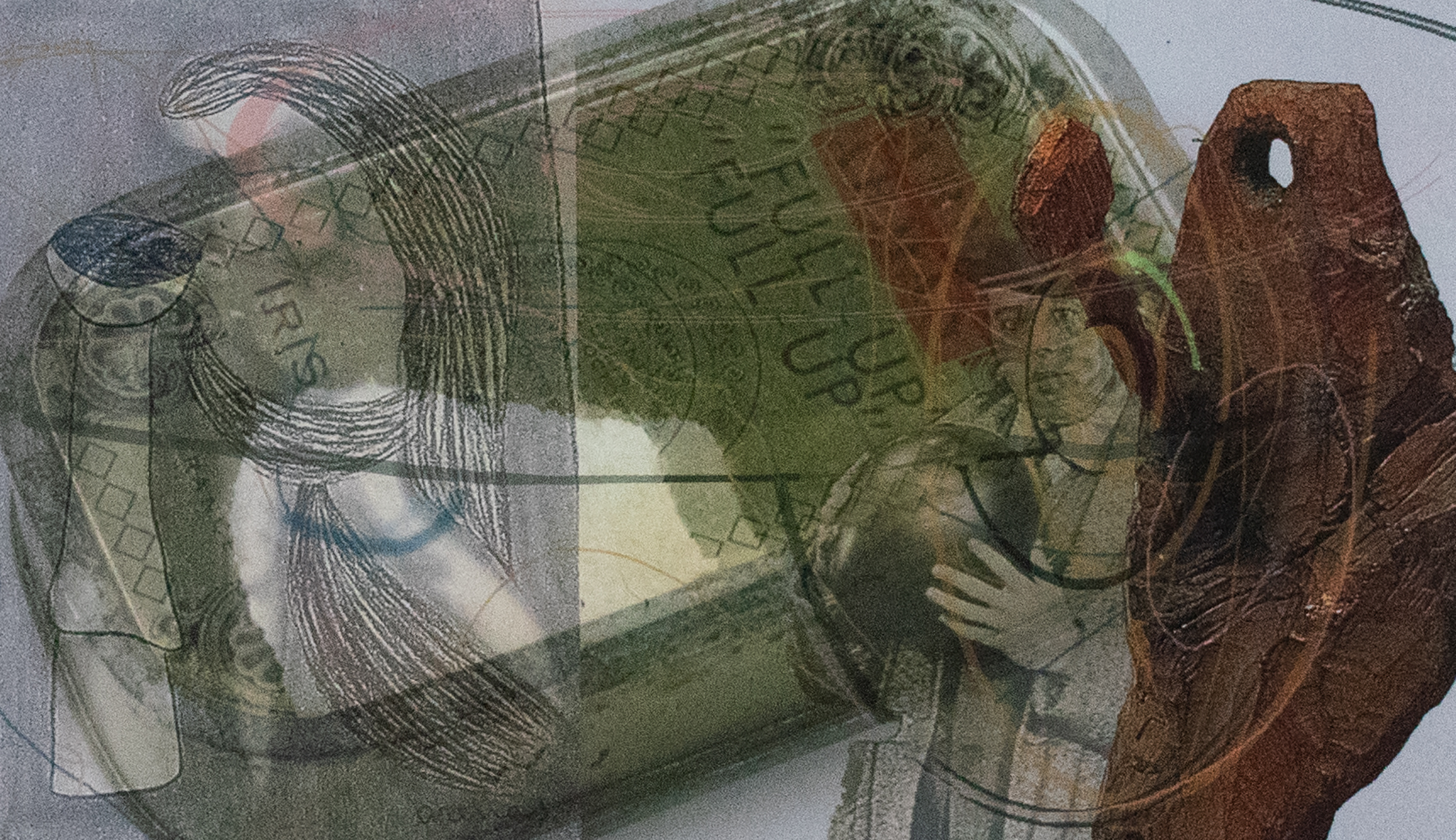 Green rectangular case that erase &quot;Full Up&quot; &quot;Full up&quot; with a fded figure coming through on the right holding a ball.