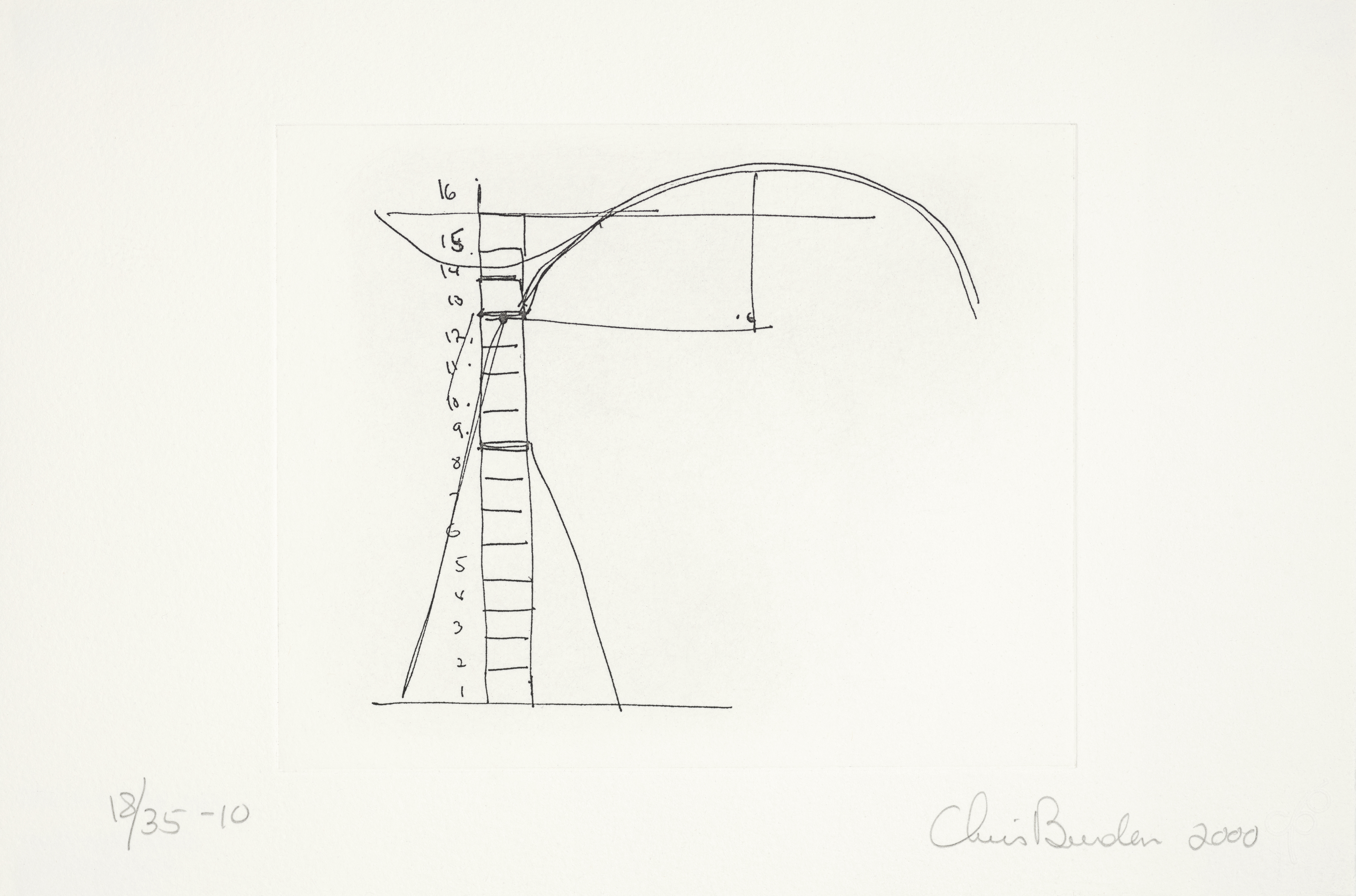 Blue print for an arched bridge drawn in a thin black outline.