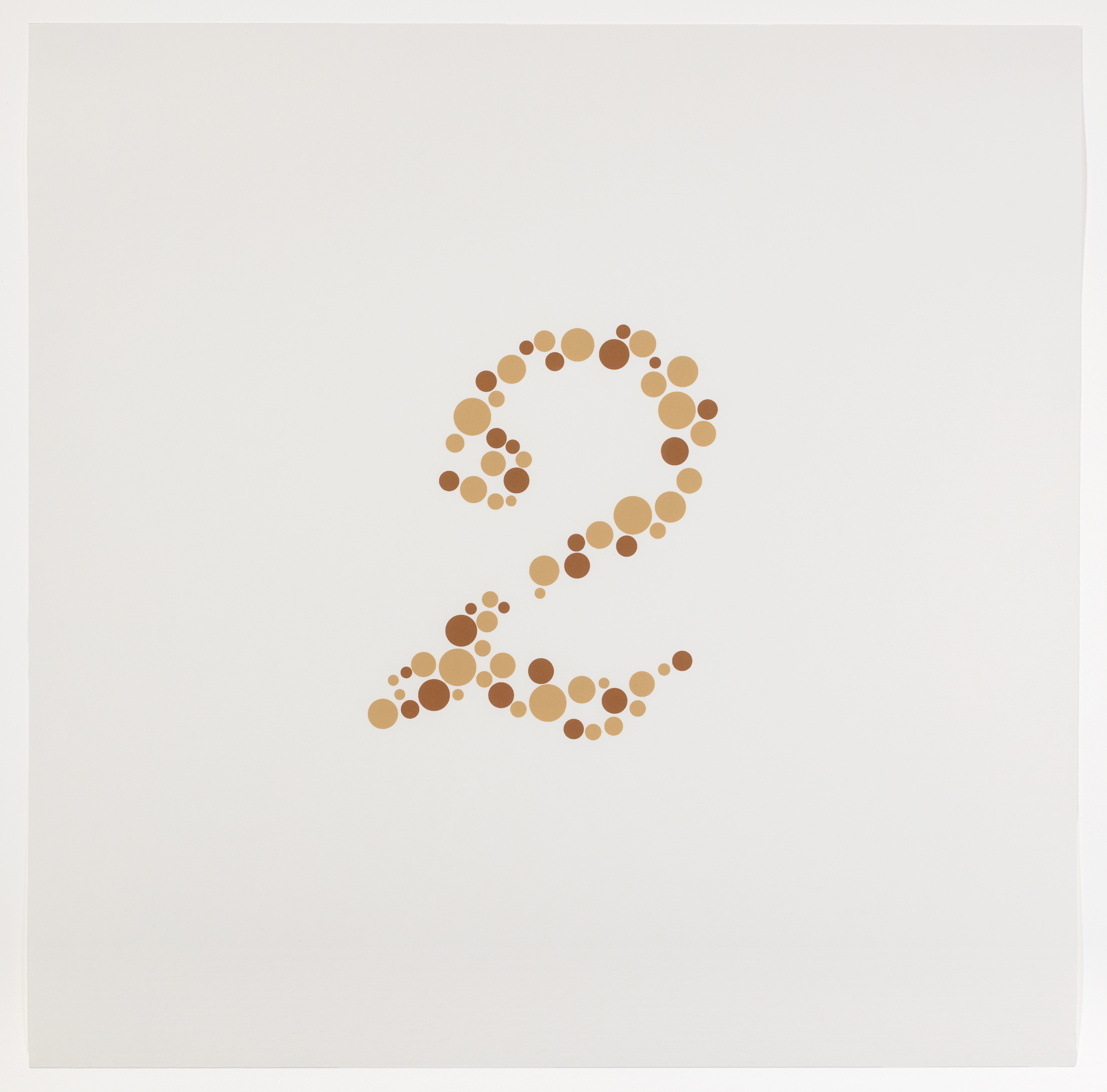 The number two made up of small beige and burnt orange circles of varying sizes.