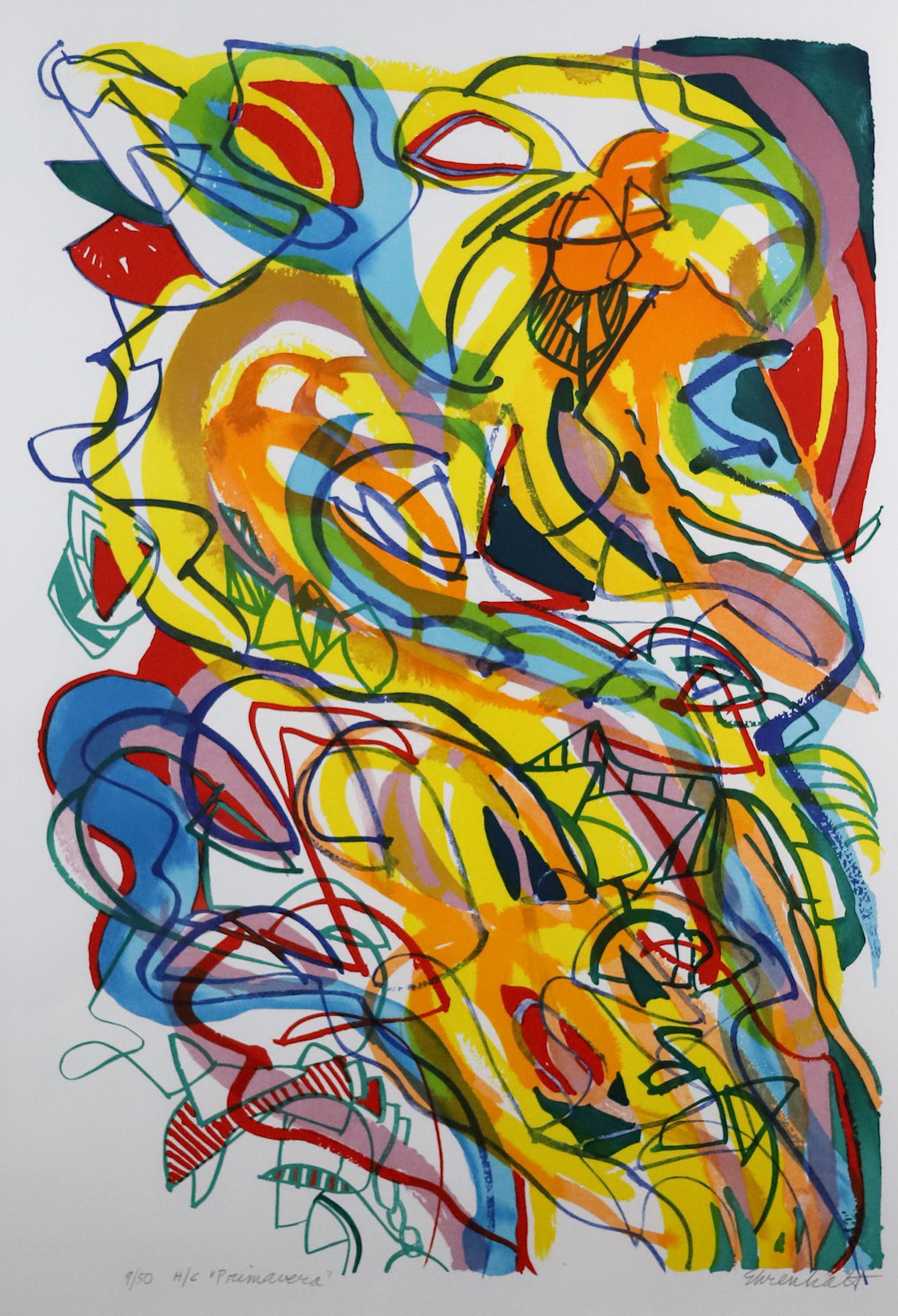 Bright lines and shapes that resemble graffiti drawing.