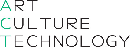 Logo for &quot;Art, Culture, Technology&quot; department at MIT with each word in black lettering and the first letter of each word in teal. The three words are stacked vertically in three rows.