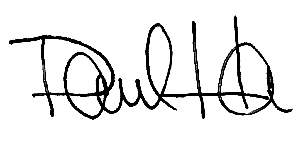 Black signature of the name Paul Ha.