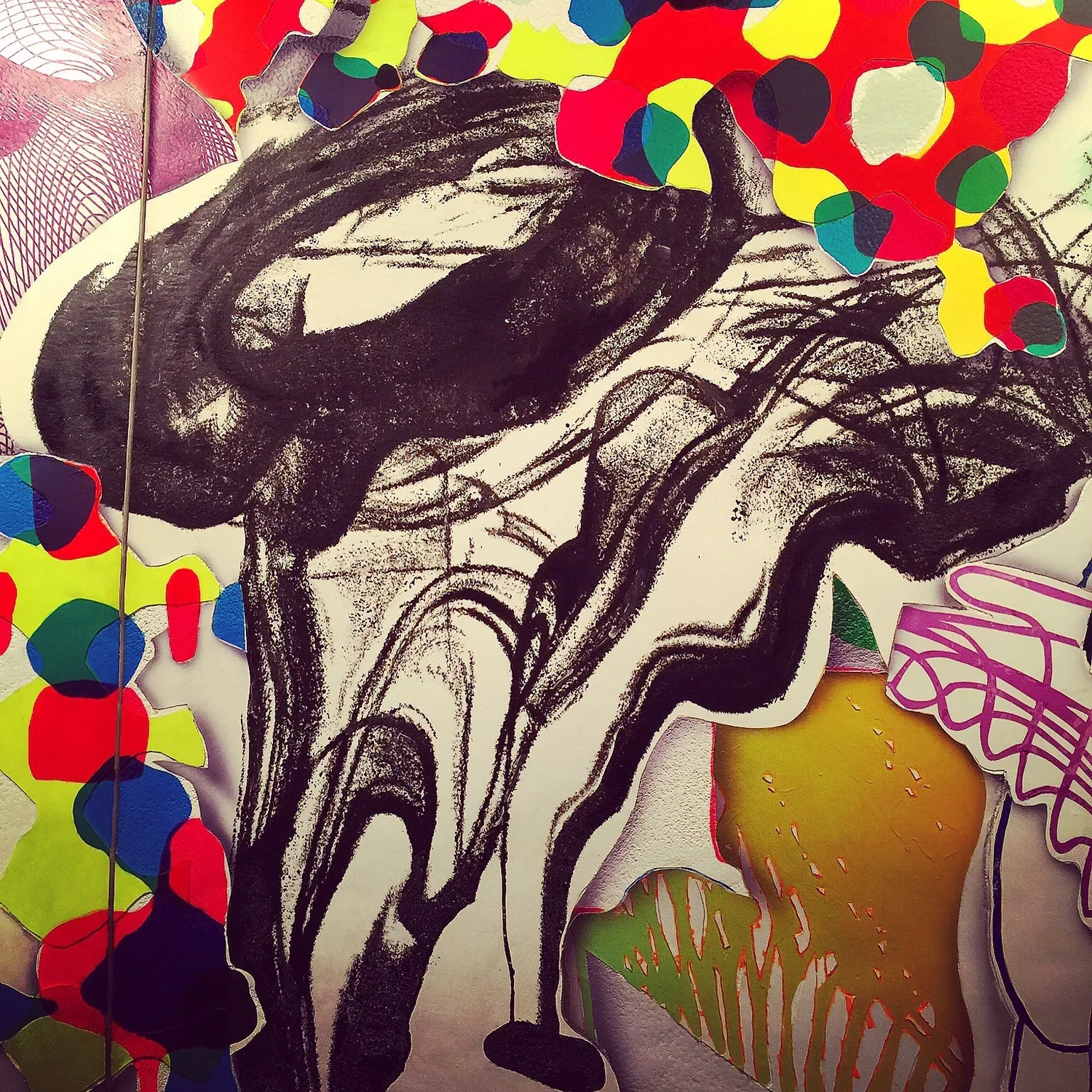 Close up of three-dimensional reliefs with exuberant forms and colors
