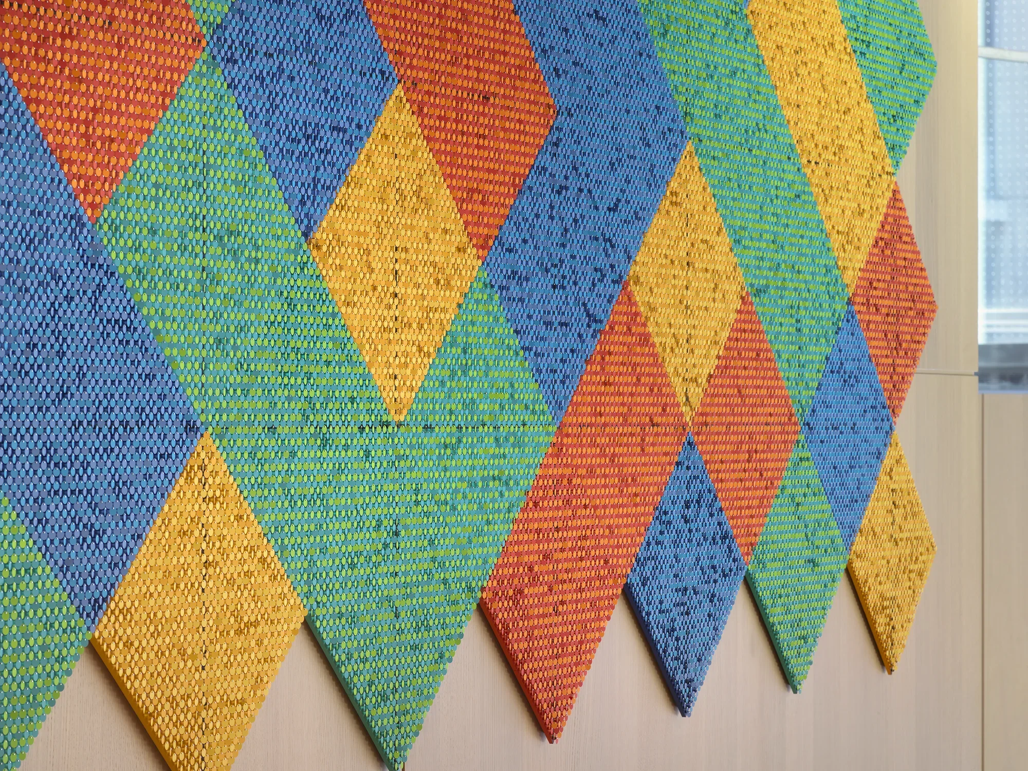 Detail image of Bring me the sunset in a cup by Spencer Finch installed at the MIT Stephen A. Schwarzman College of Computing.