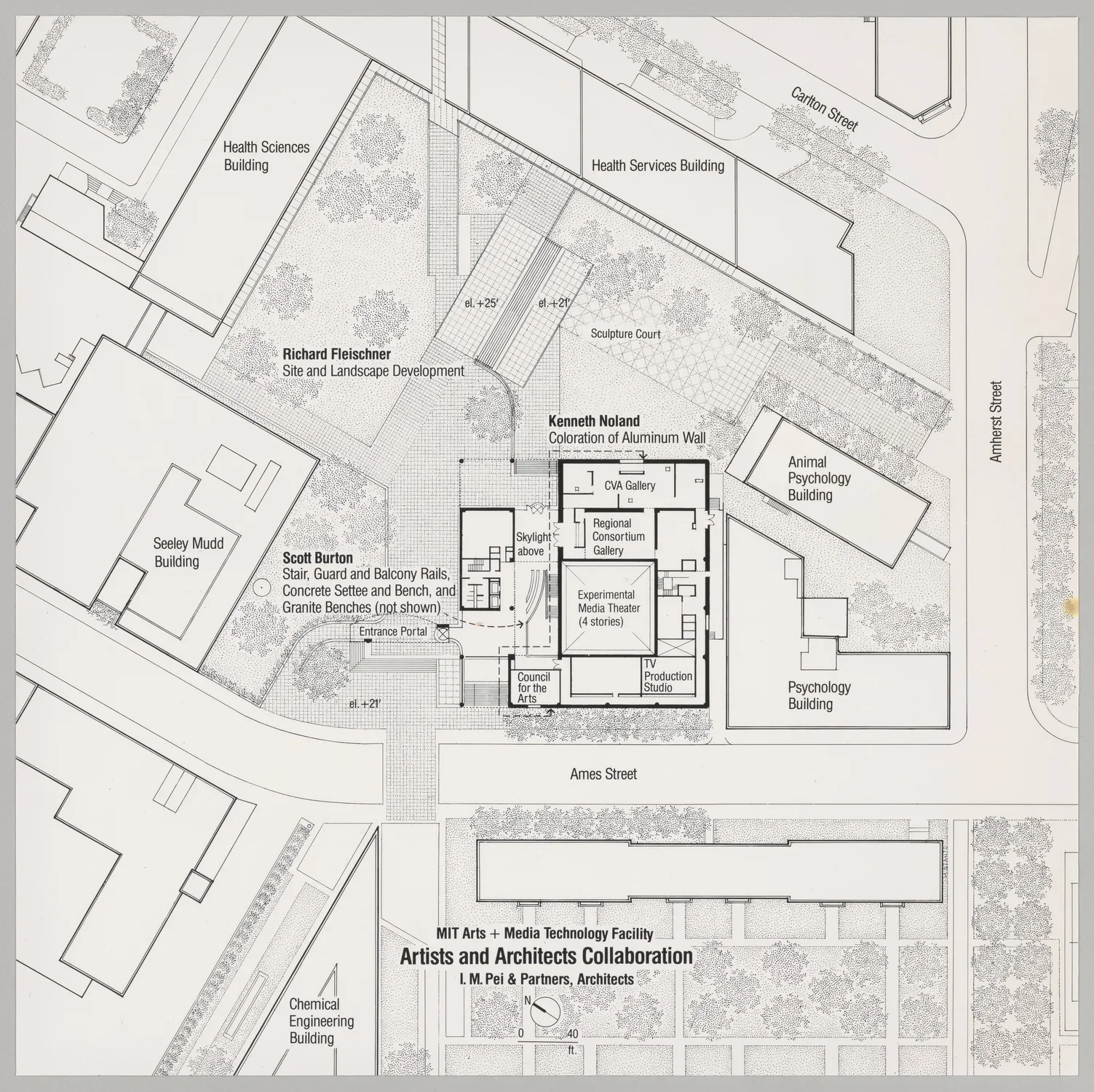 Black and white aerial map plan for the Wiesner Building.