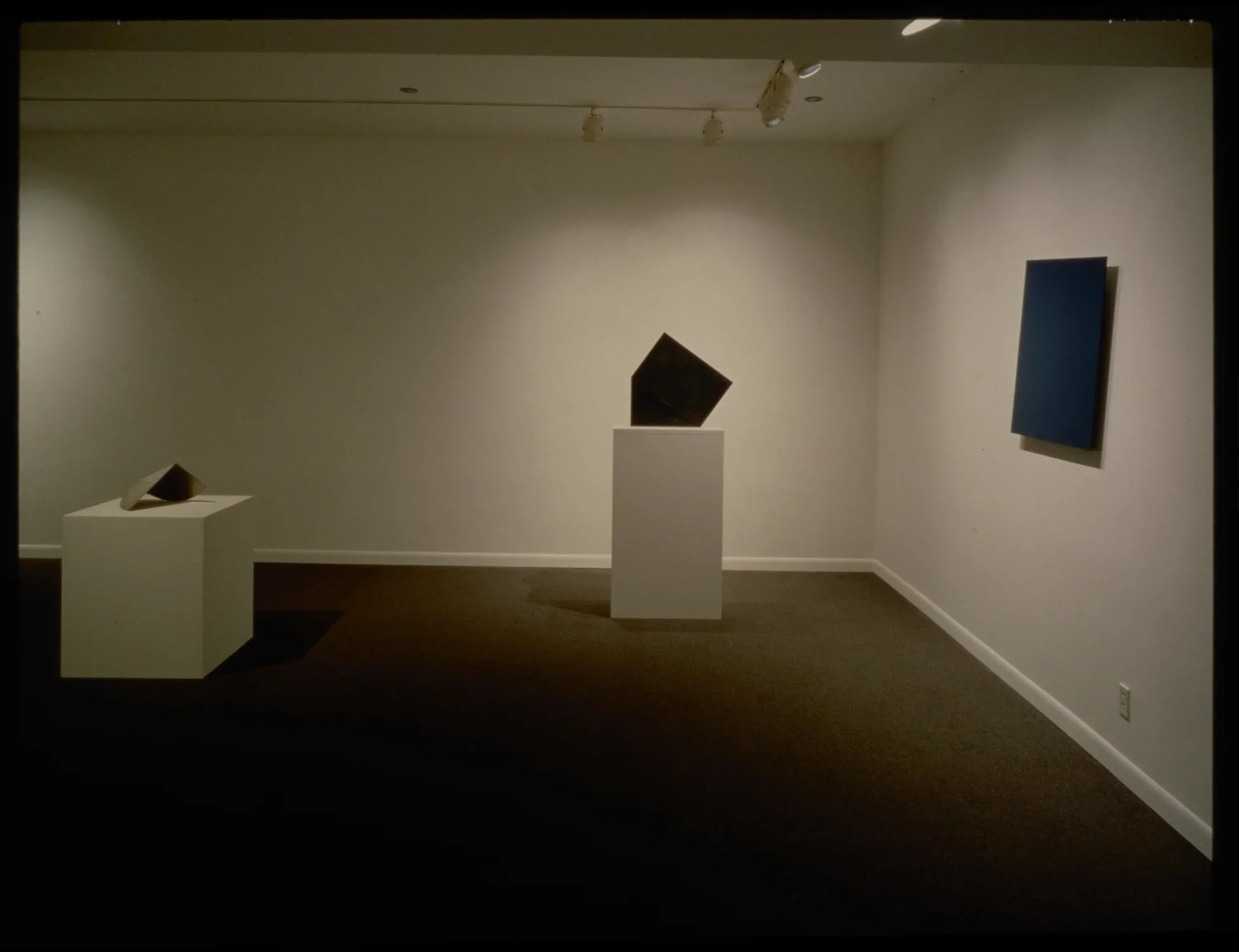 Form studies are both hanging on the walls and displayed on pedestals. Each study has its own unique shape and form.