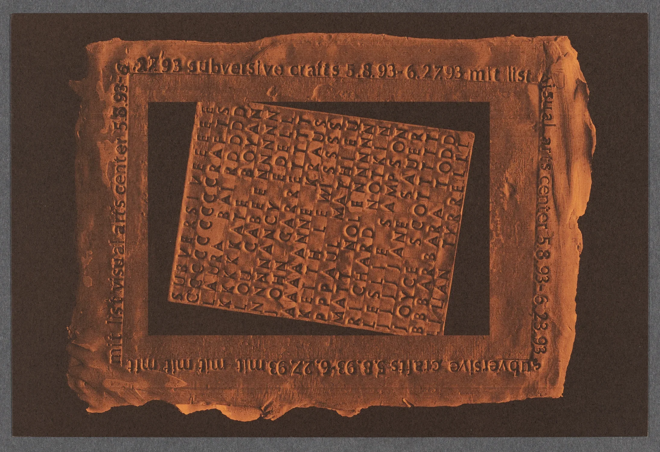 The postcard for the exhibition Subversive Craft, MIT List Visual Arts Center, 1993.