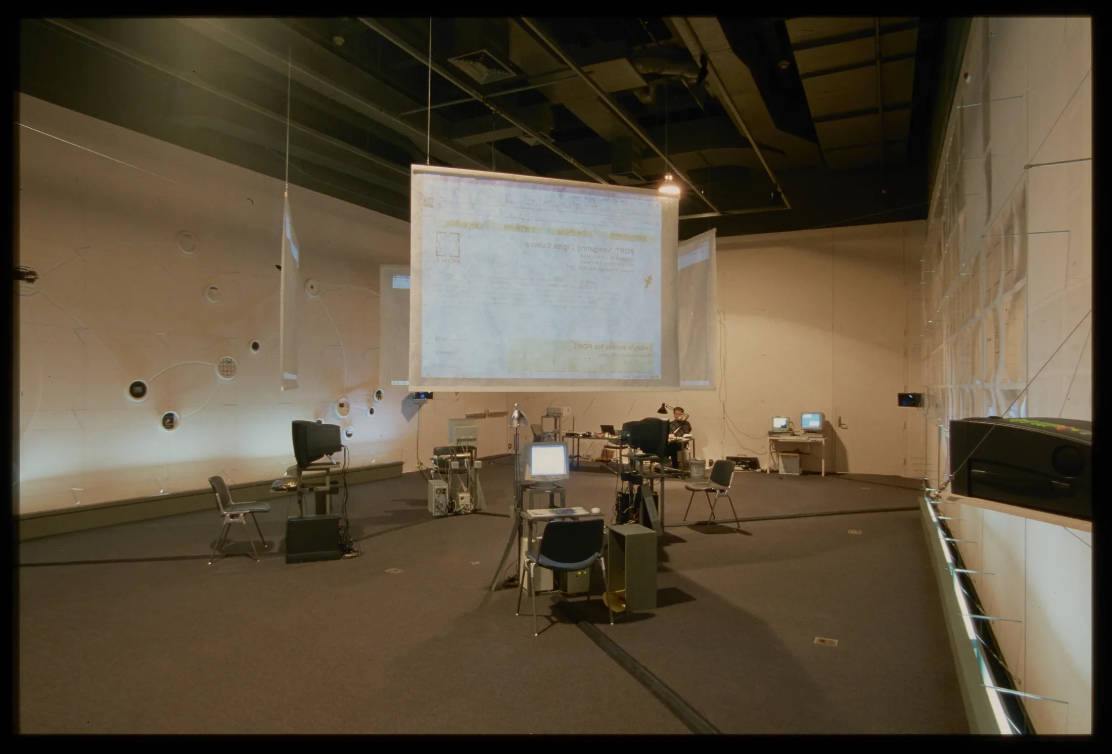 Installation view of PORT: Navigating Digital Culture at MIT List Visual Arts Center, 1997.