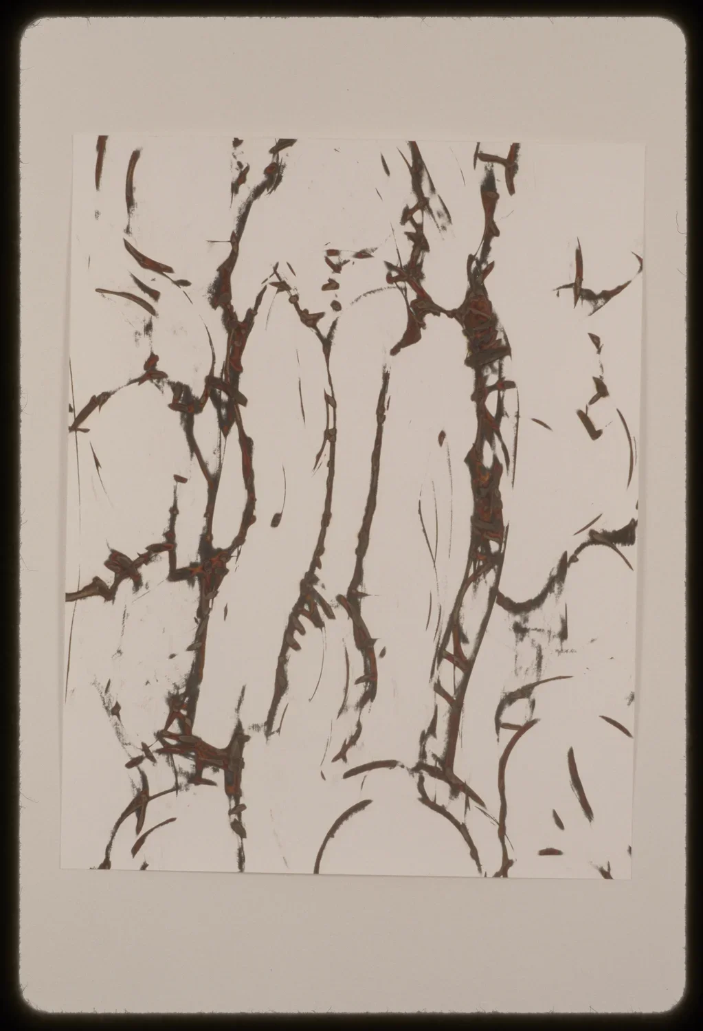 Thin jittery brown lines and markings appear to jump around the paper.