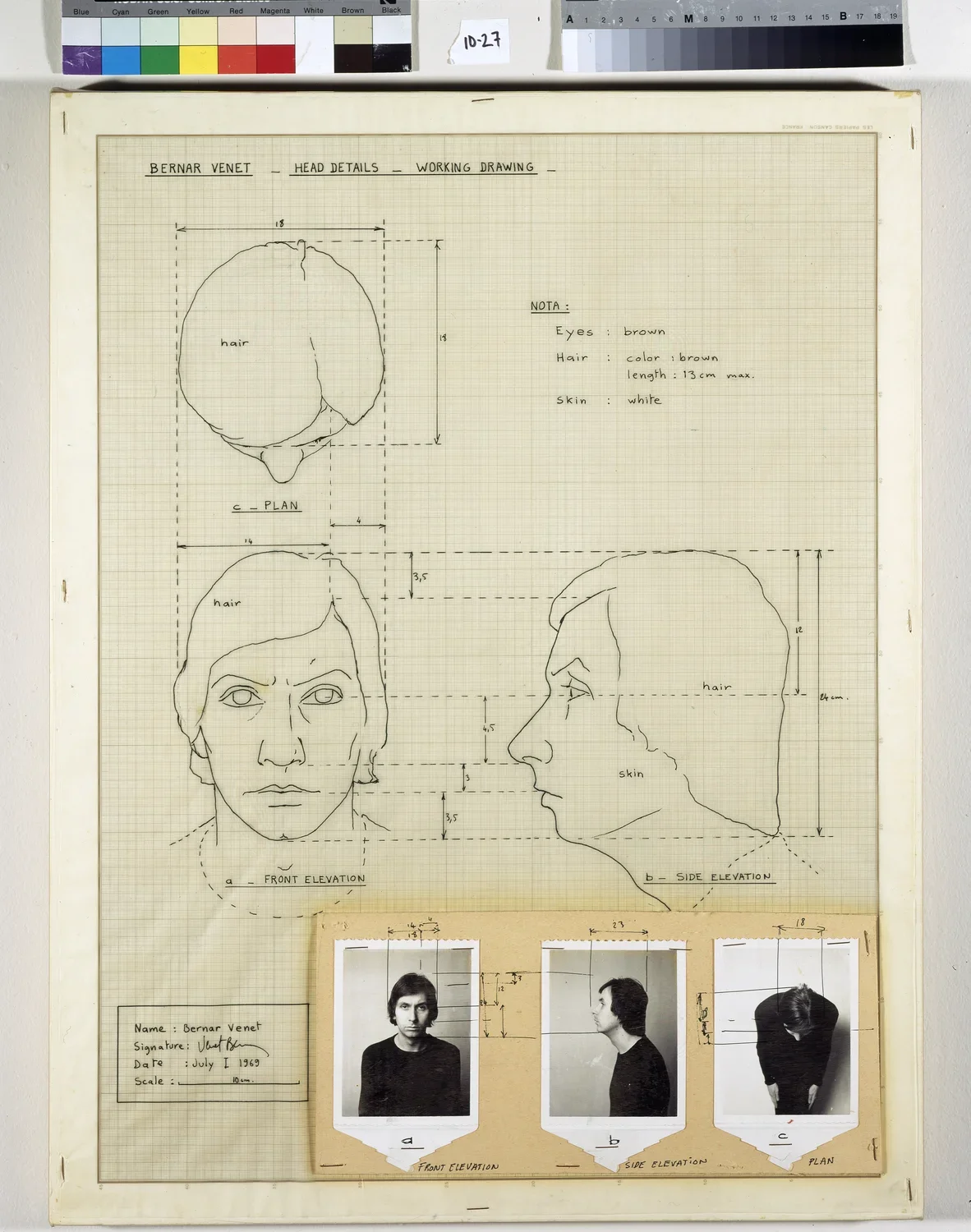 Detailed drawing of a male head from 3 different angles. Reference photos for these drawings are pasted in bottom right