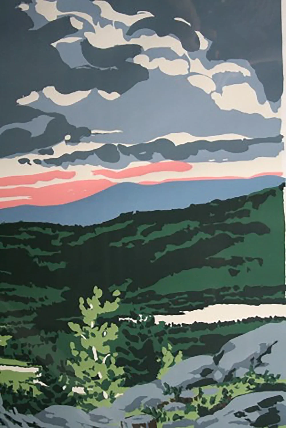 Neil Welliver’s prints are hung above sitting areas and between offices in the Dean’s Gallery at MIT.