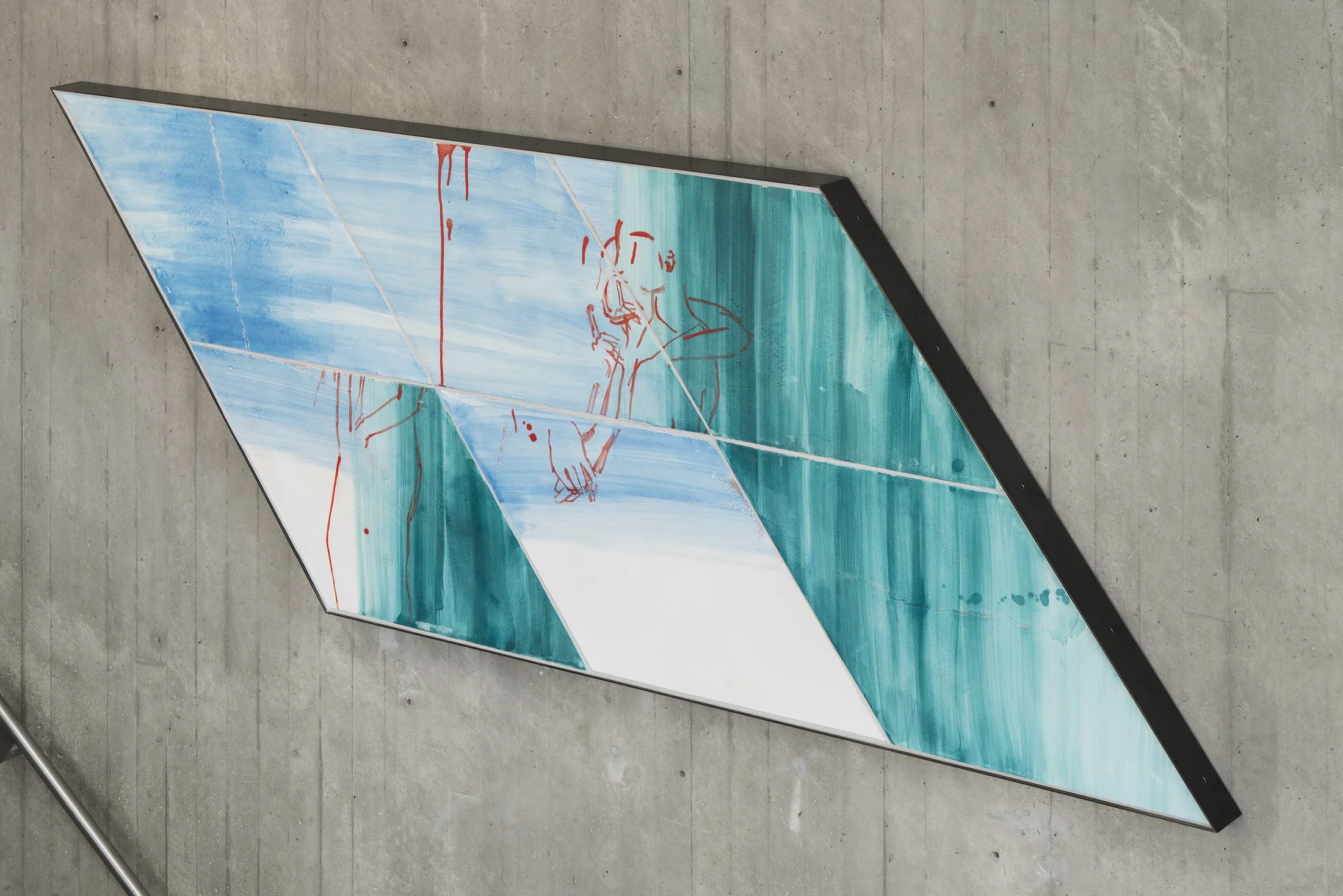 A green and blue painted ceramic parallelogram by Nick Mauss.