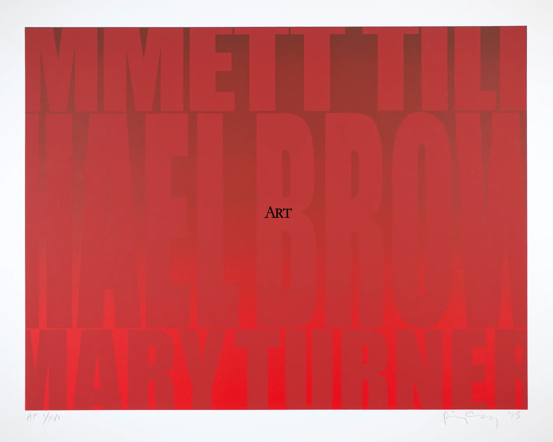 Background that shifts from dark red to bright red with bold text in the background and small text in the center that read "art"