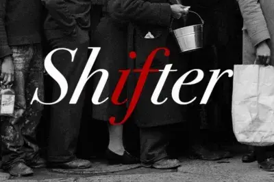 Black and white image of people's left with the word shifter in the center.