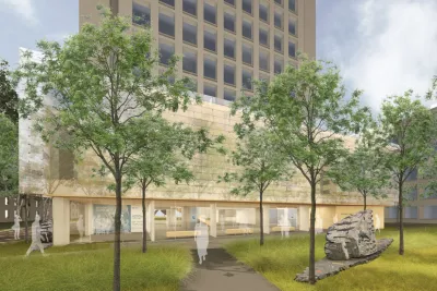 Architecture concept diagram of Cecil and Ida Green Building and Earth and Environmental Pavilion, featuring the artwork "Everything Was Forever Until It Was No More" by artist Julian Charrière.