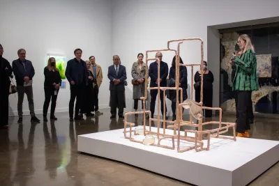 Installation view of a opening reception of the 2022 exhibition Symbionts at the MIT List Visual Arts Center.