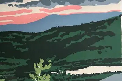 Neil Welliver’s prints are hung above sitting areas and between offices in the Dean’s Gallery at MIT.