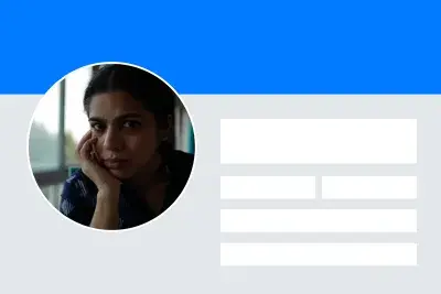 Visual graphic created to echo a Facebook page with a blue bar across the top, a gray background and the artist headshot image for Mariam Suhail in the shape of a circle on the left hand side.