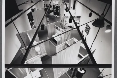 A birds eye view of the exhibition The Process of Elimination: The Kitchen and Bathroom in Modern Consumer Culture. 