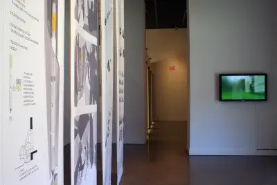 Vinyl panels hang from the ceiling creating a side view.