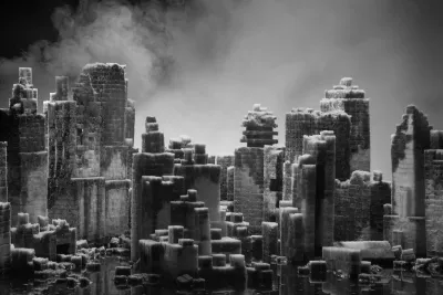 A black and white still of a pile of sugarcubes.