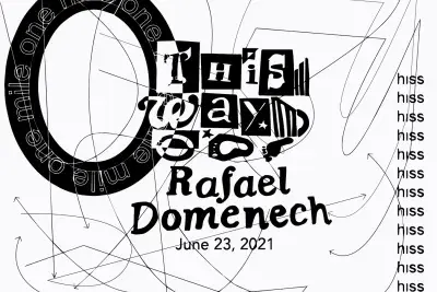 A black and white graphic reads &quot;This Way: Rafael Domenech&quot;.