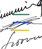 Book cover for Three on Technology: New Photographs by Robert Cumming, Lee Friedlander &amp; Jan Groover features a handwritten signature.