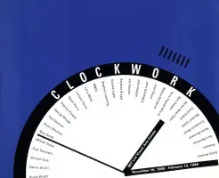 Book cover for Clockwork: Timepieces by Artists, Architects, and Industrial Designers features a graphic clock on a blue background.