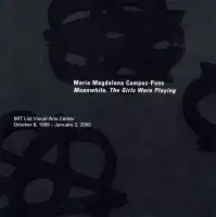 Book cover for María Magdalena Campos-Pons: Meanwhile, The Girls Were Playing featuring a dark grey background and black shapes resembling stars.