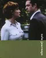Book cover for tele-journeys featuring an image of a man and woman looking at each other and a green border at the bottom.