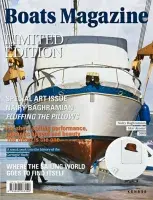 Book cover for Nairy Baghramian: Boats Magazine featuring an image of a sailboat taking up the cover and text that mimics the layout of a magazine cover.