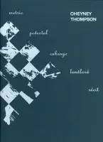 Book cover for Cheyney Thompson: Metric, Pedestal, Landlord, Cabengo, Récit featuring an aqua background with a white graphic on the left side.