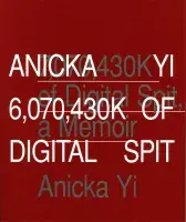 Dark red book cover for Anicka Yi: 6,070,430K of Digital Spit featuring the exhibtion title in grey overlapping the book title in white.