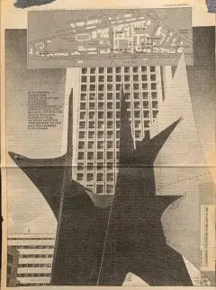 graphic spread of Calder’s public art piece, La Grande Voile (The Big Sail) (1965)