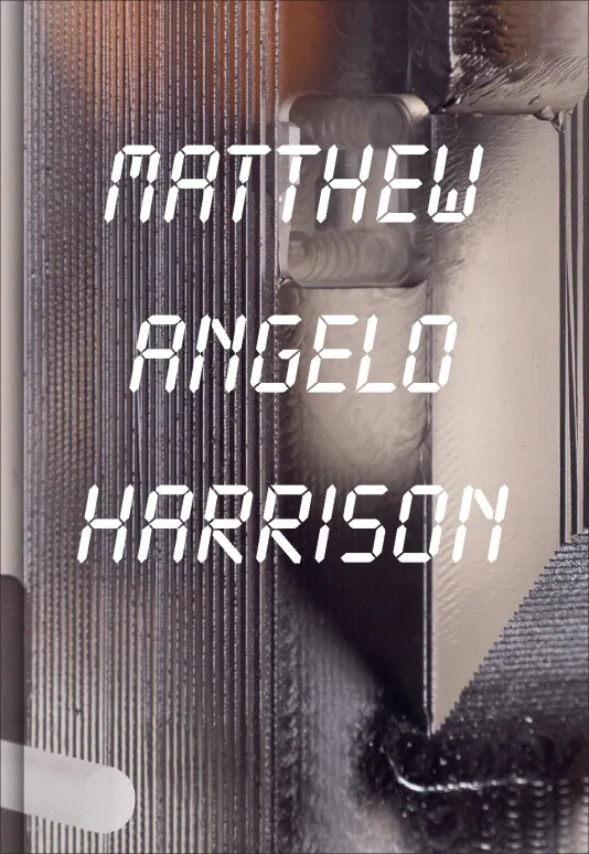 Book cover for Matthew Angelo Harrison featuring a close up of a resin sculpture and a futuristic looking font.