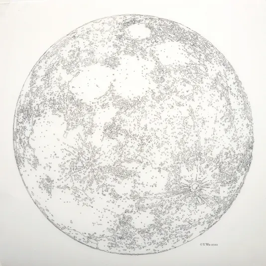 Full moon with a textured surface made of small dots and lines.