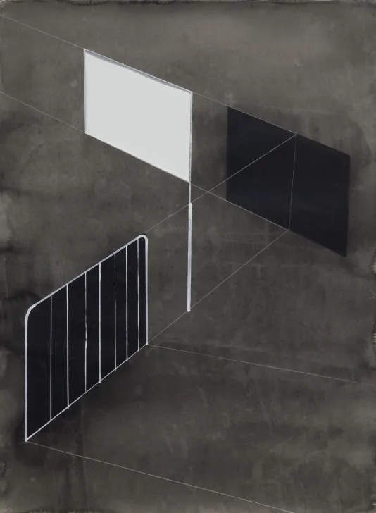 Abstract image of lines and rectangular shapes that resembles two building walls meeting in a corner.