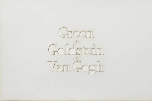 White paper with three words in the center that read Green, Goldstein, and Van Gogh