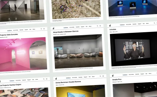 Screen captures of webpages from the List Center's exhibtion archive laid out in a collage slightly tilted to the right.