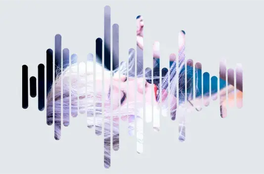 Portrait of Victoria Shen in the shape of an audio graph.