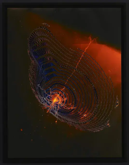 Collage of wire-frame design for the geo-modeling of existing mining open pits and visual cortex neuron of a mouse